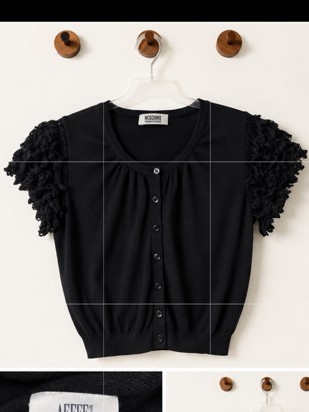 Moschino Cheap and Chic Black Ruffle Sleeve Knit Cardigan Top